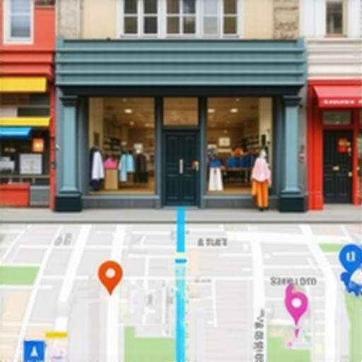 Augmented reality map overlay guiding customers to a business storefront