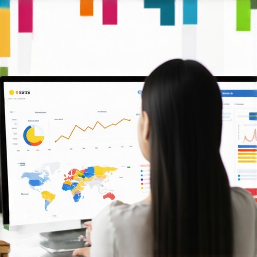 Person analyzing local SEO data on a computer screen showing maps and charts.