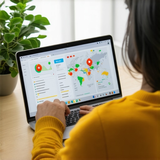 Person working on local SEO analytics with charts and maps on screen