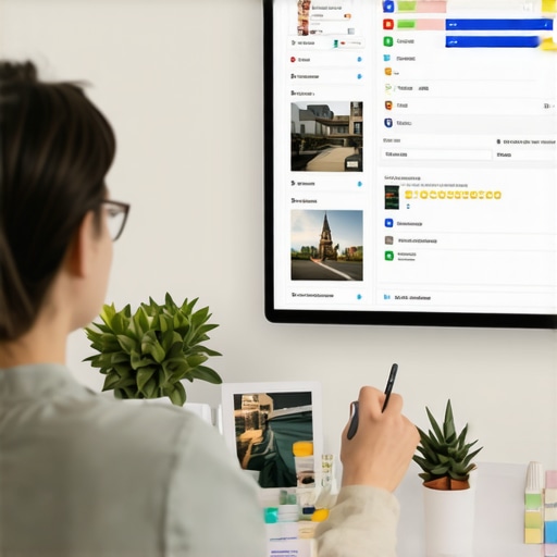 Business owner updating Google My Business profile with photos and reviews