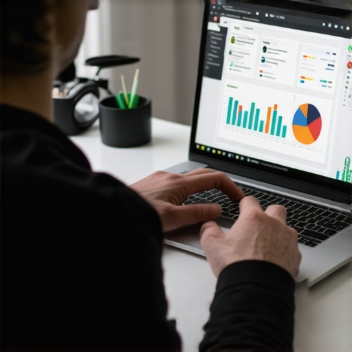 Person analyzing local SEO data on a laptop, illustrating tools for ongoing optimization.