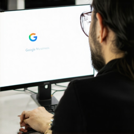 Business owner editing Google My Business profile on a laptop with local SEO tools