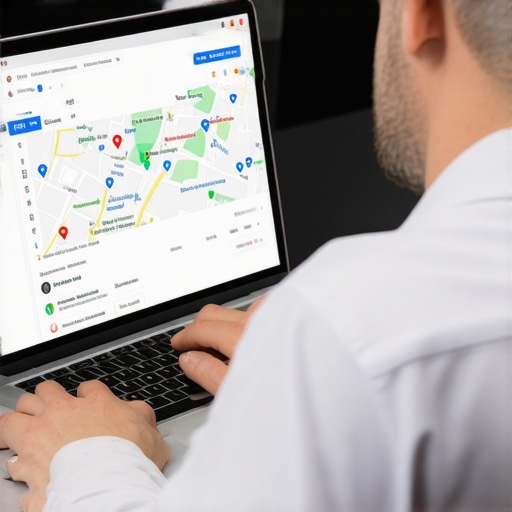 Business owner working on local SEO optimization on a laptop with maps display.