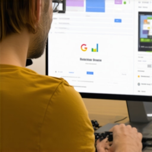 Business owner updating Google My Business profile on laptop