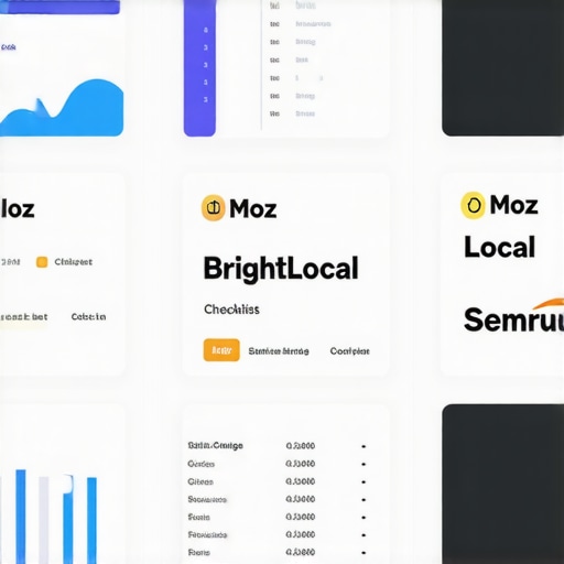 Computer screen displaying SEO dashboards with charts and checklists for local SEO