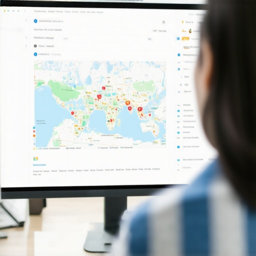Person reviewing maps optimization strategy on computer.