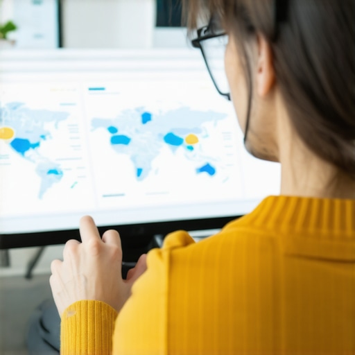 A person working on local SEO analytics using maps and graph data on a computer.