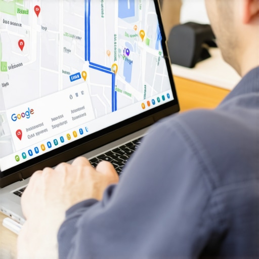 Person editing Google My Business profile on laptop showing Google Maps
