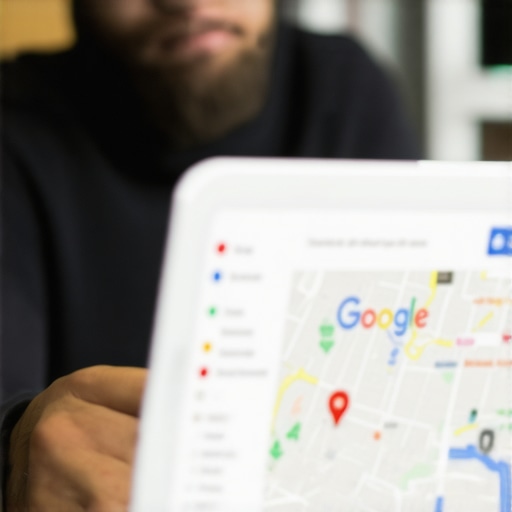 Business owner editing Google Maps listing on laptop.