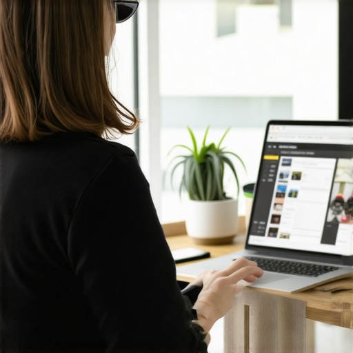 Business owner optimizing GMB listing on a laptop.