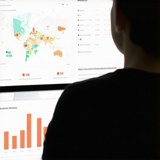 Person reviewing local SEO analytics on a computer with maps and data charts.