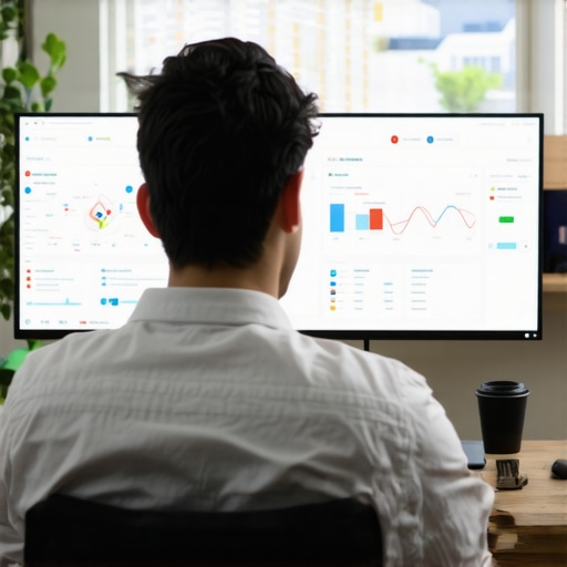 Person analyzing local SEO data on multiple screens showing maps and rankings.