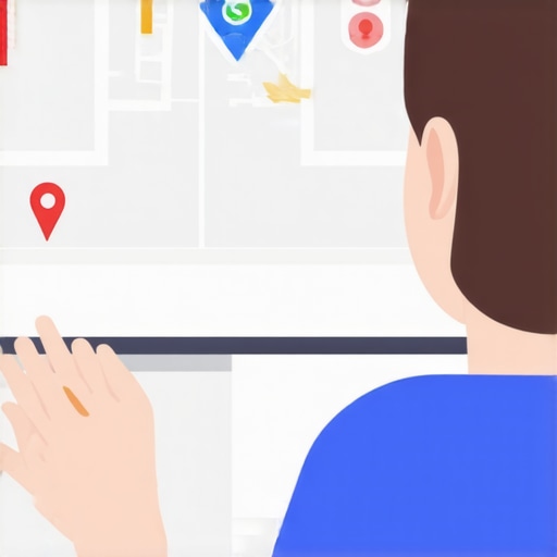 Person updating GMB profile with map elements in the background.