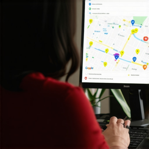 A person working on Google My Business profile on a laptop, improving local SEO visibility.