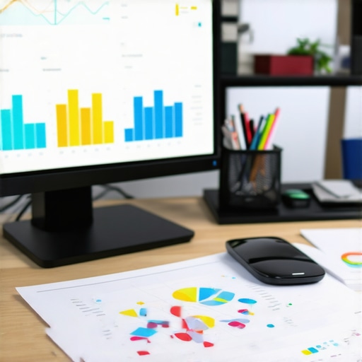 Desk with SEO software and analytics charts for local SEO management.