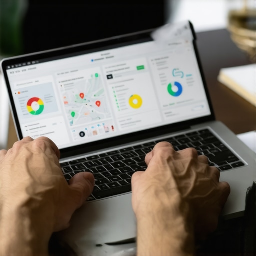 Person reviewing local SEO analytics on laptop with map interface