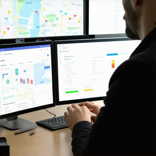 Person reviewing local SEO metrics on multiple screens to ensure ongoing success.