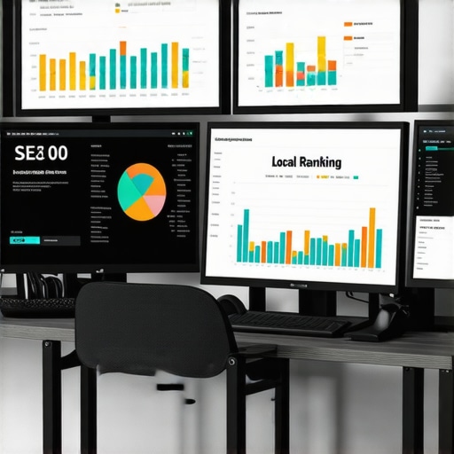 Person managing local SEO metrics on multiple computer screens.