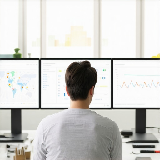 Business owner reviewing local SEO analytics on multiple screens