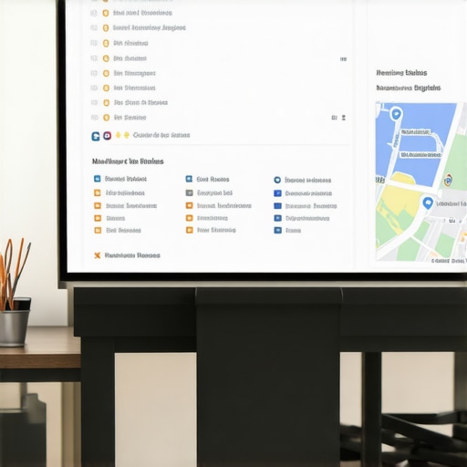 A desktop screen showcasing Google My Business profile with reviews and analytics.
