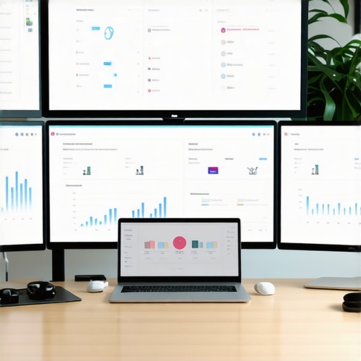 Workspace with screens showing local SEO management dashboards, citation monitoring, and analytics charts.