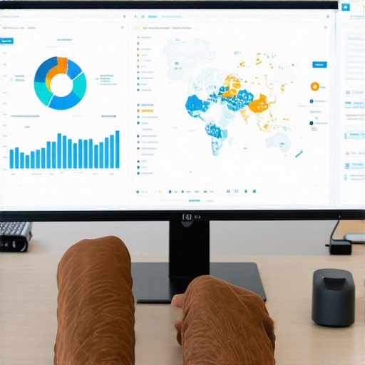 Person analyzing local SEO metrics on a laptop with maps and graphs.